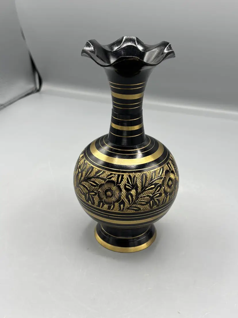 Vintage Black & Gold brass vase