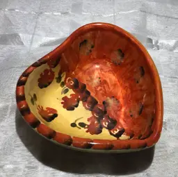 Made in ITALY heart flowered orange brown trinket dish