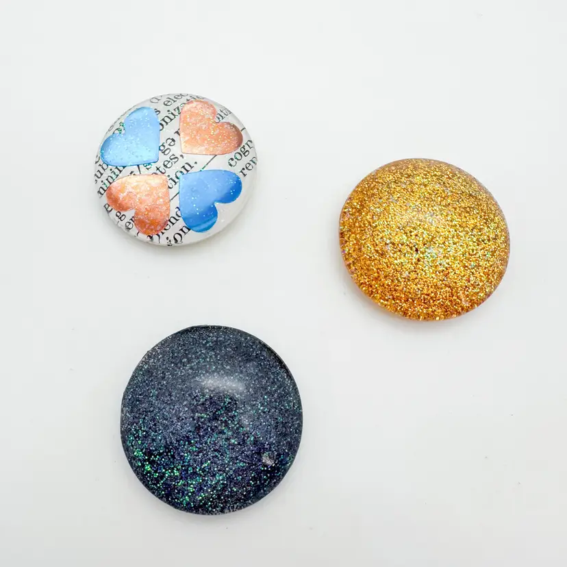 Handmade Magnet Set of 3, Hearts, Navy, Gold Glitter