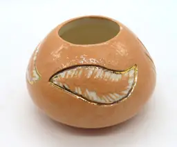 Miniature Ceramic Vase Native American Style Peach color with etched Feathers