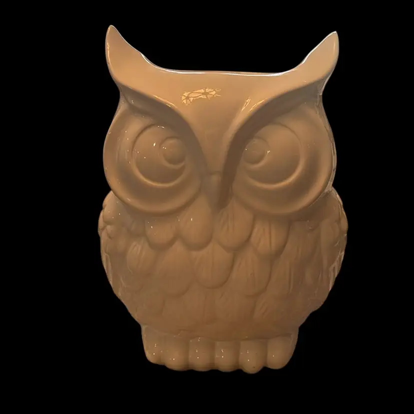 White Ceramic Owl Vase/ Planter * Small Chip As Shown