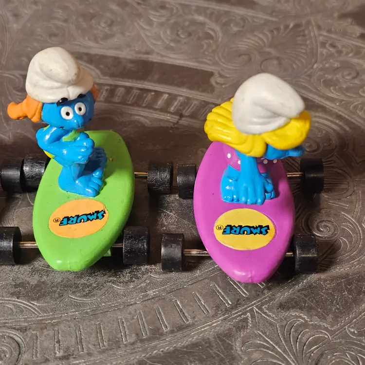VINTAGE 80s Smurfs on Skateboards LOT of 4 Roller Figures Peyo