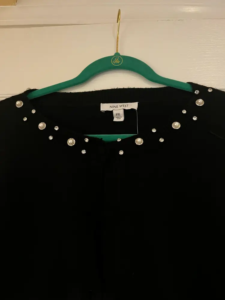 Nine West Embellished Black Cardigan Sweater Size PXL NWT