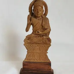 Buddha Figurine on Wood Base  6 1/4 in Tall