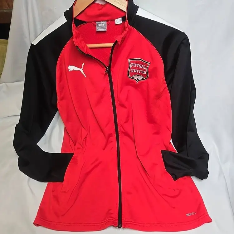 PUMA Futsal United Track Training Jacket Soccer Youth Sz XL 15-16Y UK Red Black