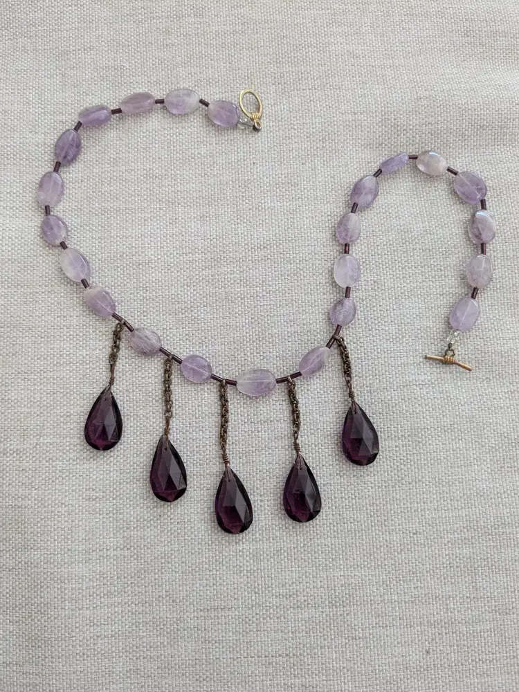 Light Amethyst Crystal Quartz Necklace with Art Deco Drops