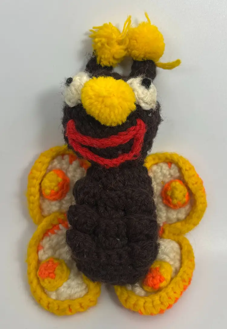 Vintage Crochet Brown, Yellow, Orange Butterfly Plush 9"