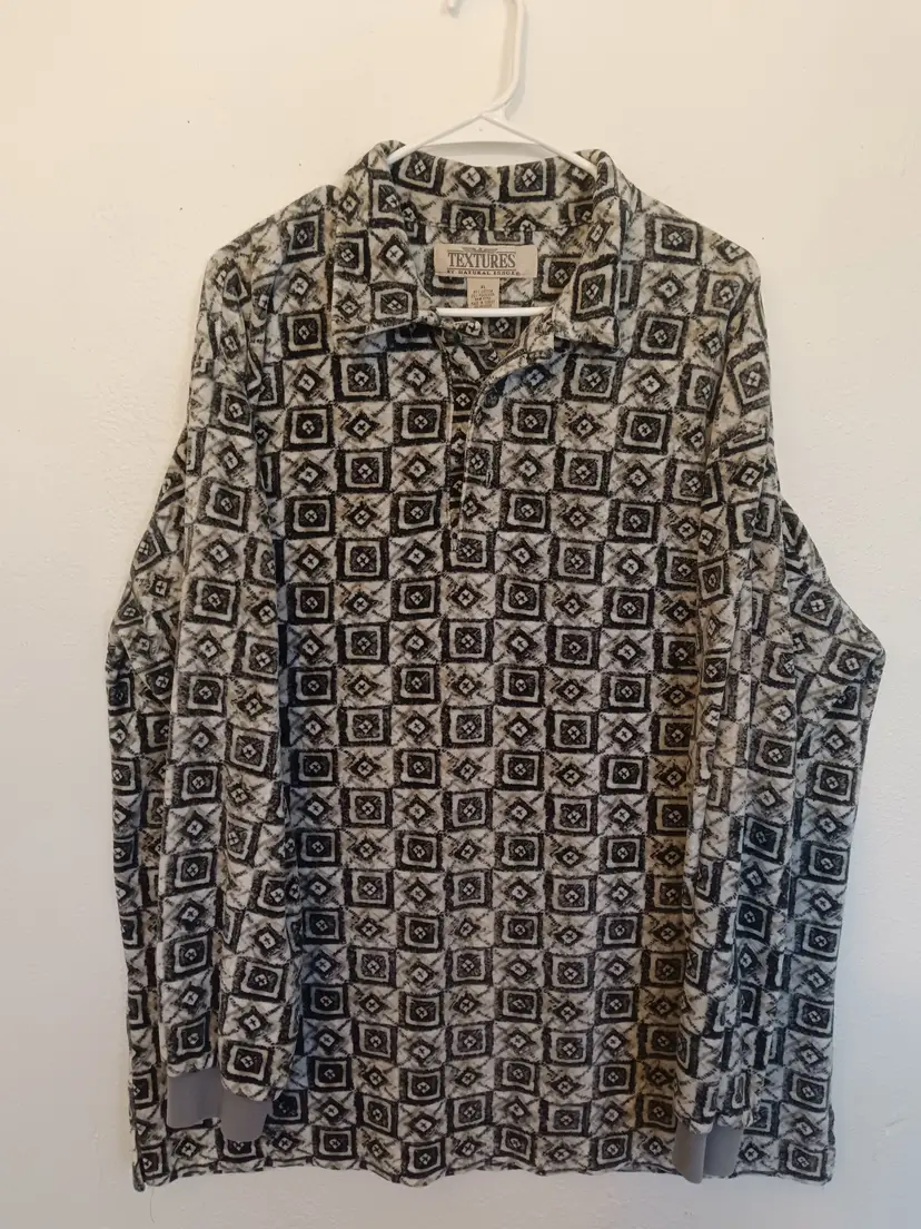 Textures by Natural Issue Vintage Fleece Pullover Shirt XL Geometric Turkey