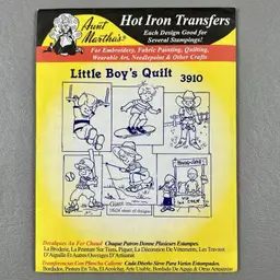 Vintage Aunt Martha's Hot Iron Transfers #3910 Little Boy’s Quilt Crafting Uncut