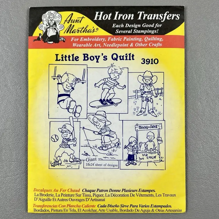 Vintage Aunt Martha's Hot Iron Transfers #3910 Little Boy’s Quilt Crafting Uncut