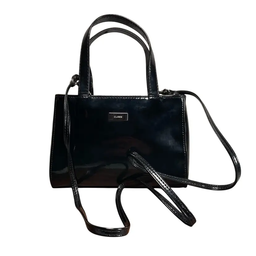 NOS Guess Little Mini Evening Black Vinyl Bag Purse with Crossbody Strap 90s Vintage