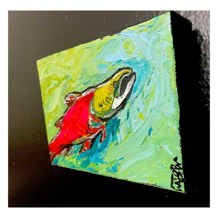 Going Home
Original Acrylic Painting 
7”x5” Canvas 1.5” Thickness 
Salmon Art