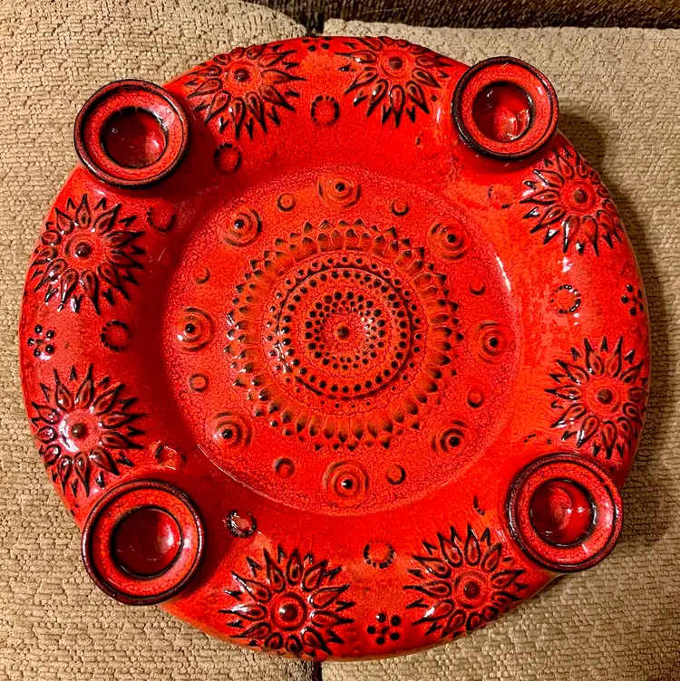 ♥️🖤Vintage 1960s West German Fat Lava Pottery Advent Candle Wreath🖤♥️