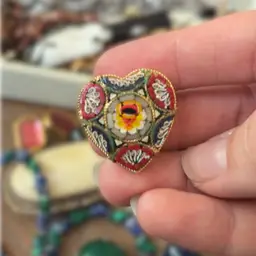 Heart Shaped Micro Mosaic Brooch Italy