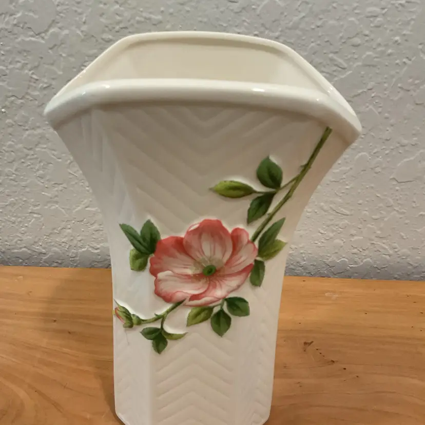 Art Deco Pottery Vase Pink Raised Floral Design