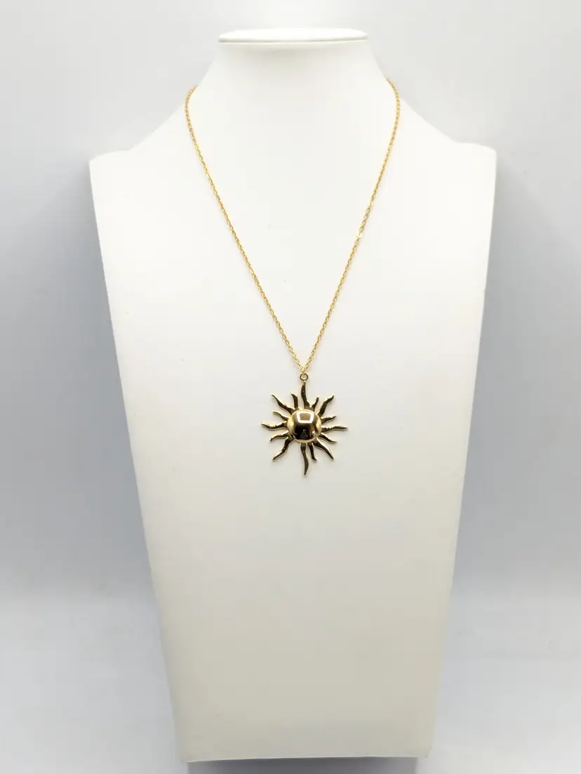 Gold Tone Radiant Sun Pendant Necklace Jewelry