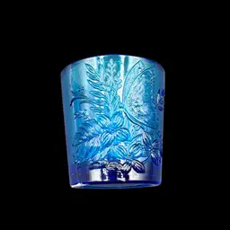 Butterfly Bouquet Embossed Colonial Blue Glass Toothpick Holder 2 3/4” No Noted Flaws