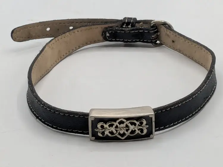 Vintage Roxanne Assoulin Black Leather Choker with Silver Tone Celtic Knot Design