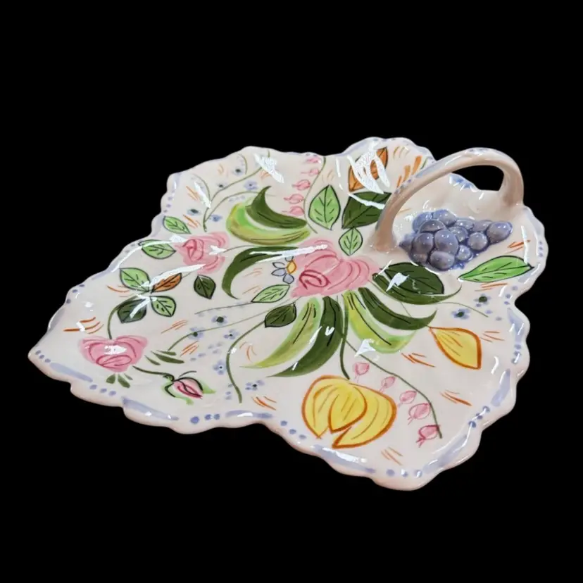 Vintage BLUE RIDGE SOUTHERN POTTERIES Floral Leaf Dish w/ Handle Verna Pattern