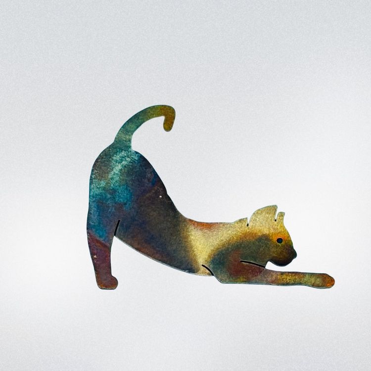 Vintage patina copper cat brooch