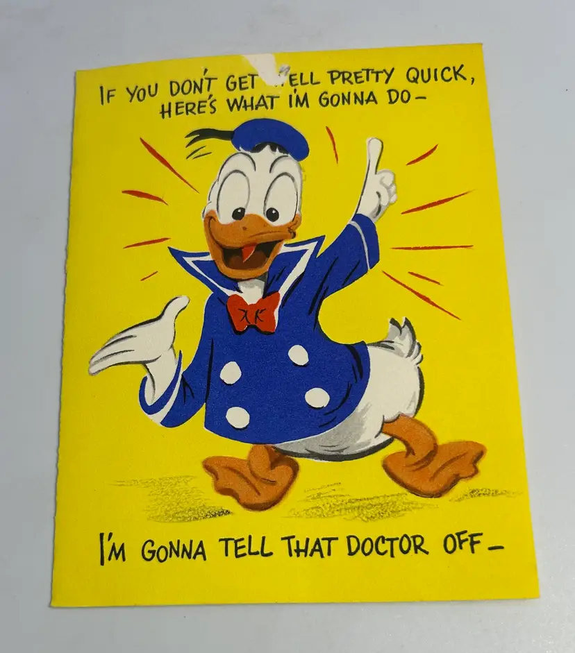 Vintage Get Well Soon Card USED Donald Duck Walt Disney Productions Gibson Brand