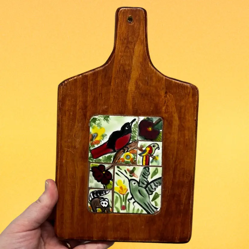 Hand Painted Bird Mosaic Cutting Board