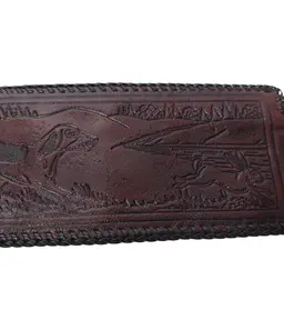 Vintage Hand Tooled Dog Rabbit Hunting Scene Leather Wallet Bifold Laced 1970s