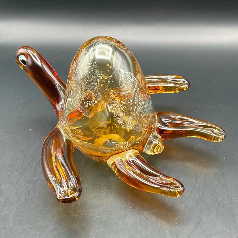 Hand Blown Hollow Brown Turtle Paperweight