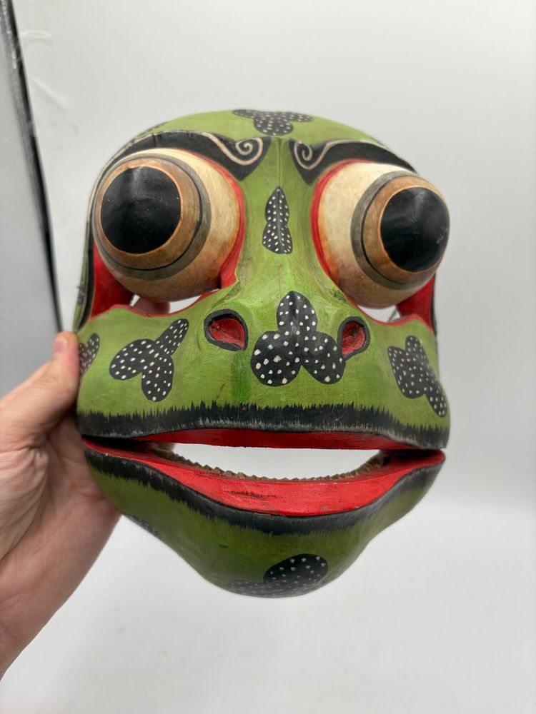 Balinese Indonesia Godogan Frog Carved Wooden Wall Mask Sculpture