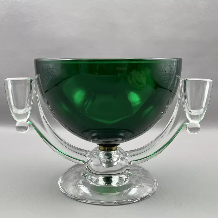 1950s Viking Glass Three Piece Flowerlite Evergreen Bowl 3 Way Planter Candle