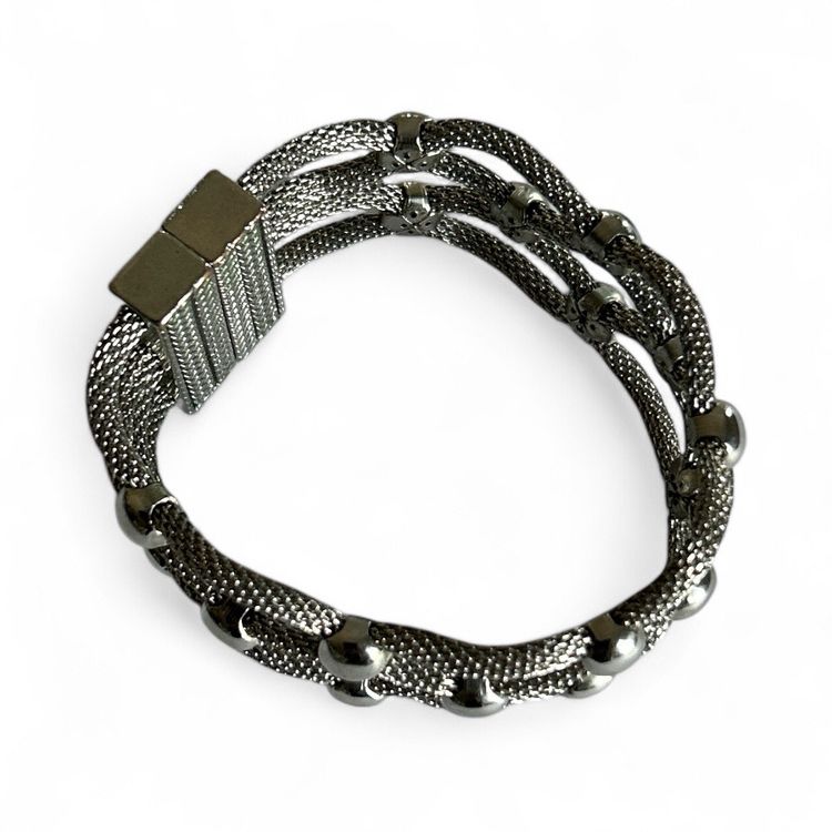 Fine Rolled Silver Tone Mesh Lattice Bracelet Wide Magnetic Clasp - Untested
