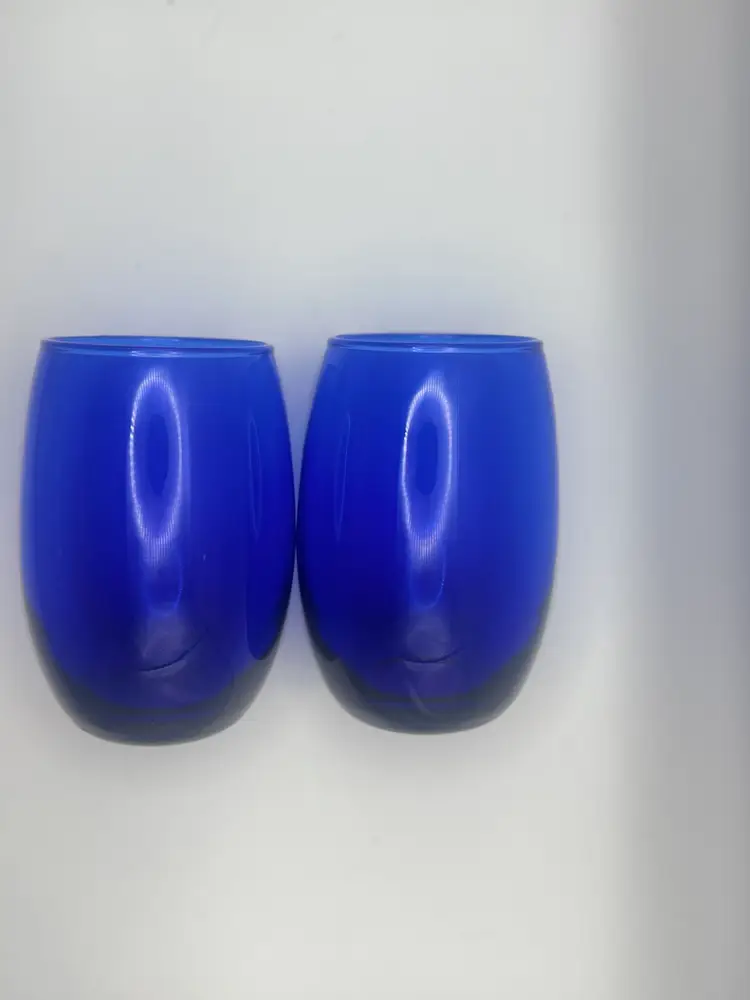 Set Of 2 Cobalt Blue Stemless Wine Glasses 5”