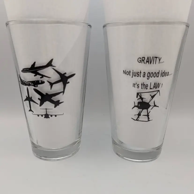 2 Unique Aircraft Aerospace Humorous Pint Glasses