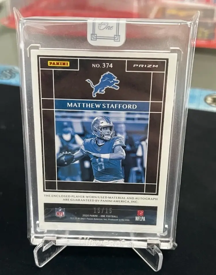 Matthew Stafford 2020 Panini One 15/15 Patch On Card Auto #374 Detroit Lions