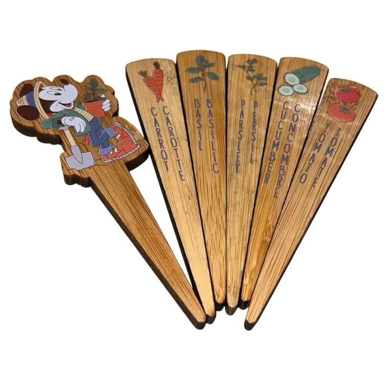 Disney Vegetable Garden Markers Bamboo Wood Epcot Set