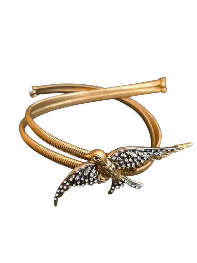 Rhinestone Bird Buckle On Double Strand Snake Belt (A9462)