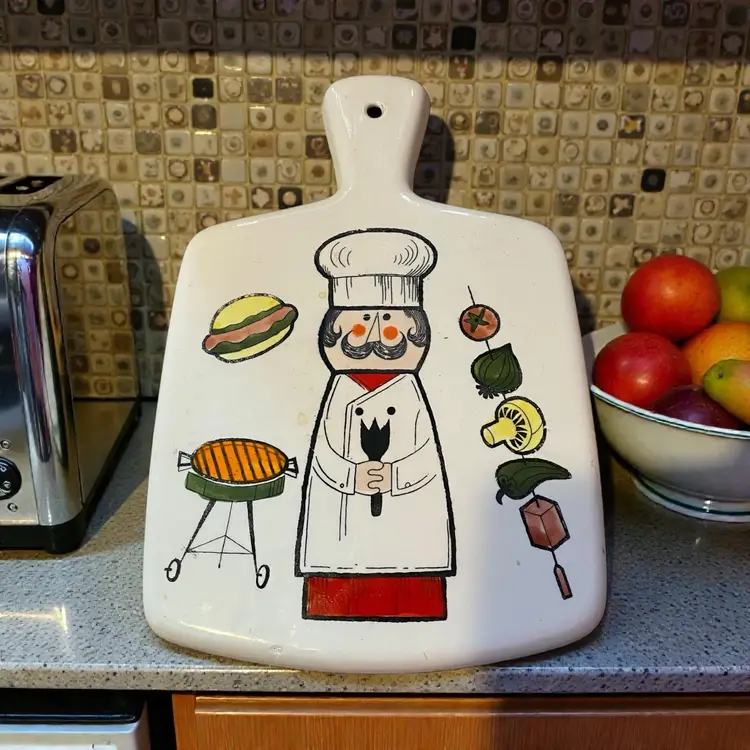 This item is a vintage Horishin Potteries hand-painted ceramic sandwich or cheese board, likely manufactured in Japan during the 1970s