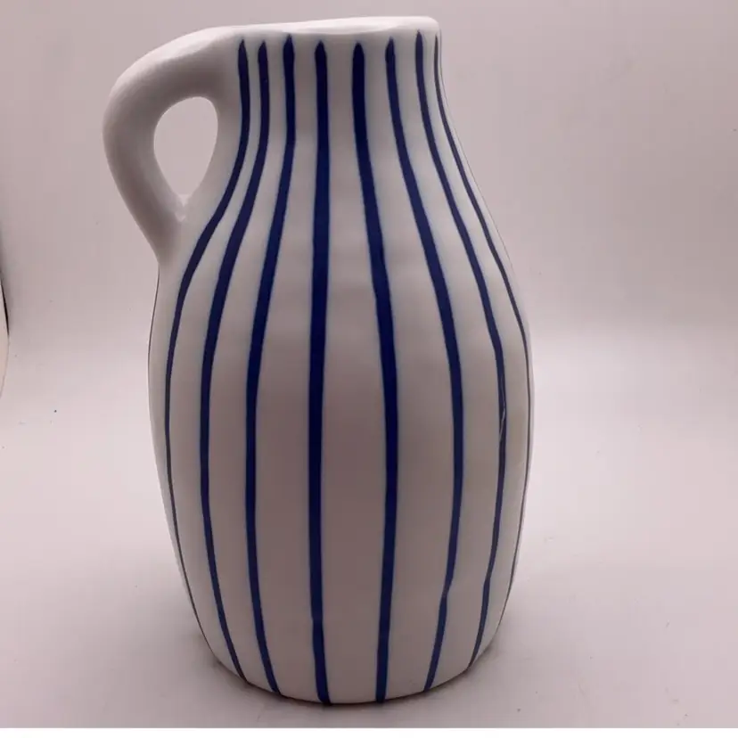 POW4 IKEA Striped Vase Jug 5.5” Blue & White