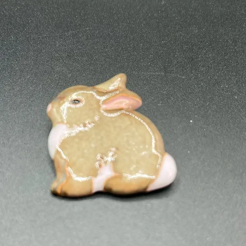 Sweet Little Clay Fired Bunny Brooch, 1 1/4” Wide