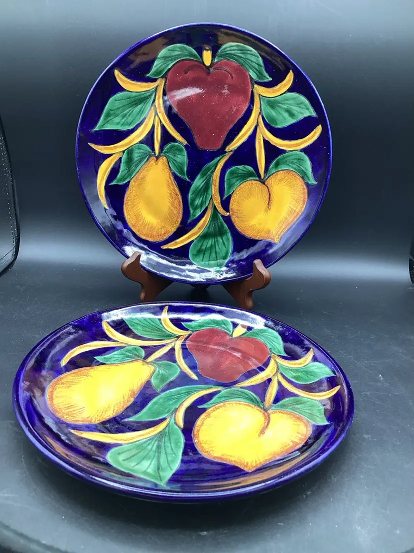 405-Pair Of Talavera Hand Painted Plates, 9.5 In Diameter- See Description