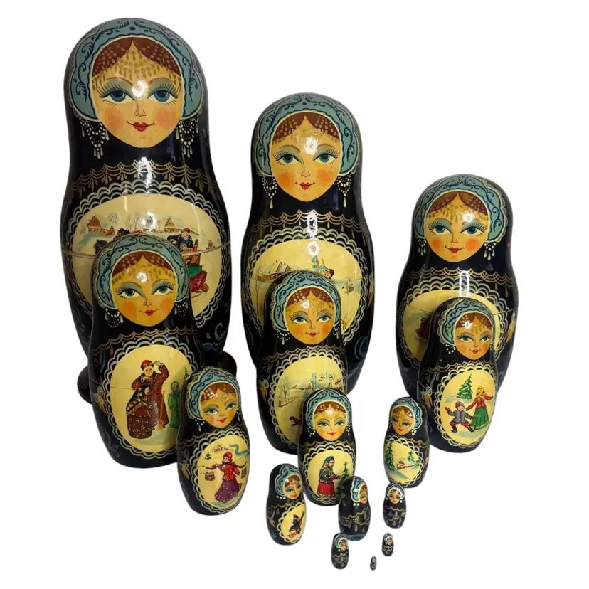 Vintage Russian Nesting 14” Egg Complete Set of 15 Pieces