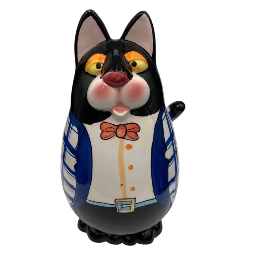 Vintage Ceramic Formal Tuxedo Cat Coin/Piggy Bank with Stopper, 8" Tall