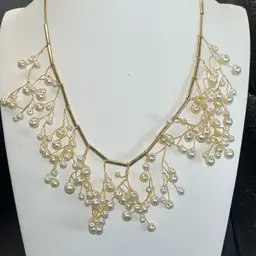 Waterfall, Pearl, Necklace, Gold Tone, Snake Chain, Lobster Clasp, 20” Long