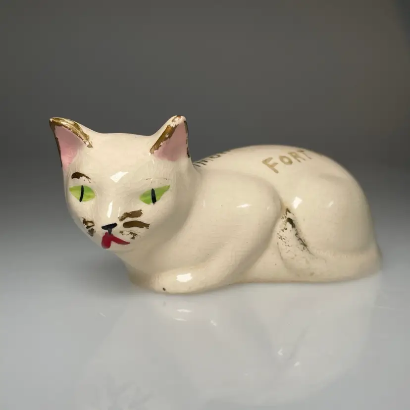 Amon Carter Field Souvenir Airport Fort Worth TX Texas Ceramic Kitty Cat 1950s Vintage 4.5"