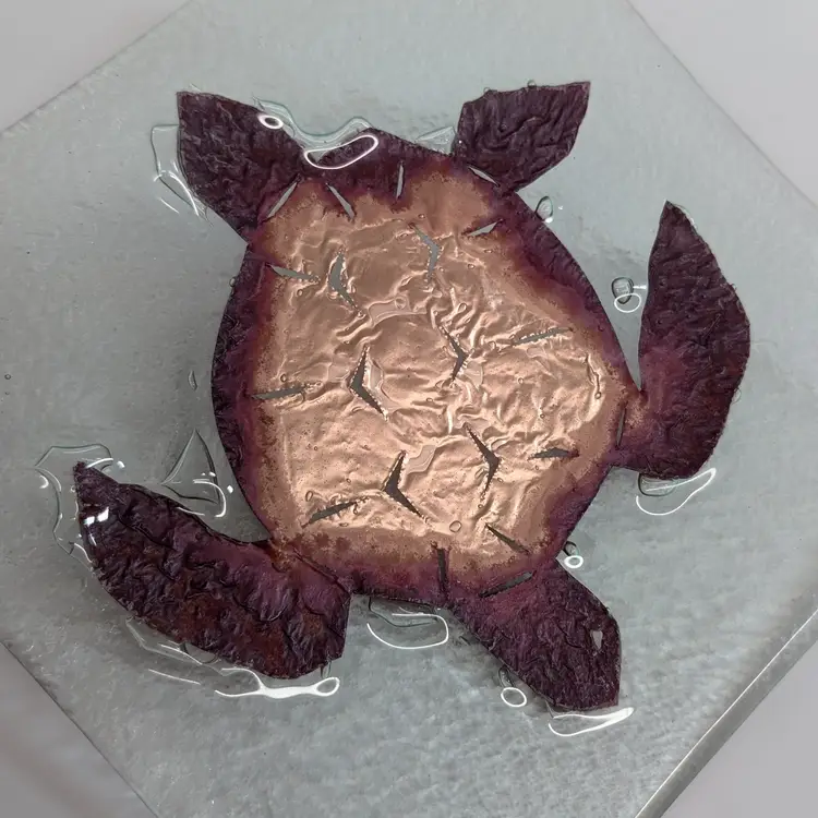 Vintage Jones Glassworks Fused Glass Sea Turtle Copper Trinket Dish Seattle 2003