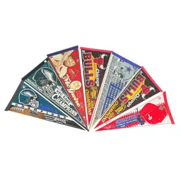 16. Lot Of 7 Vintage Sports Pennants With Eagles Bulls Cowboys