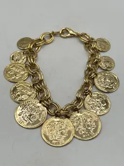Vintage Alexander the Great gold coin charm bracelet