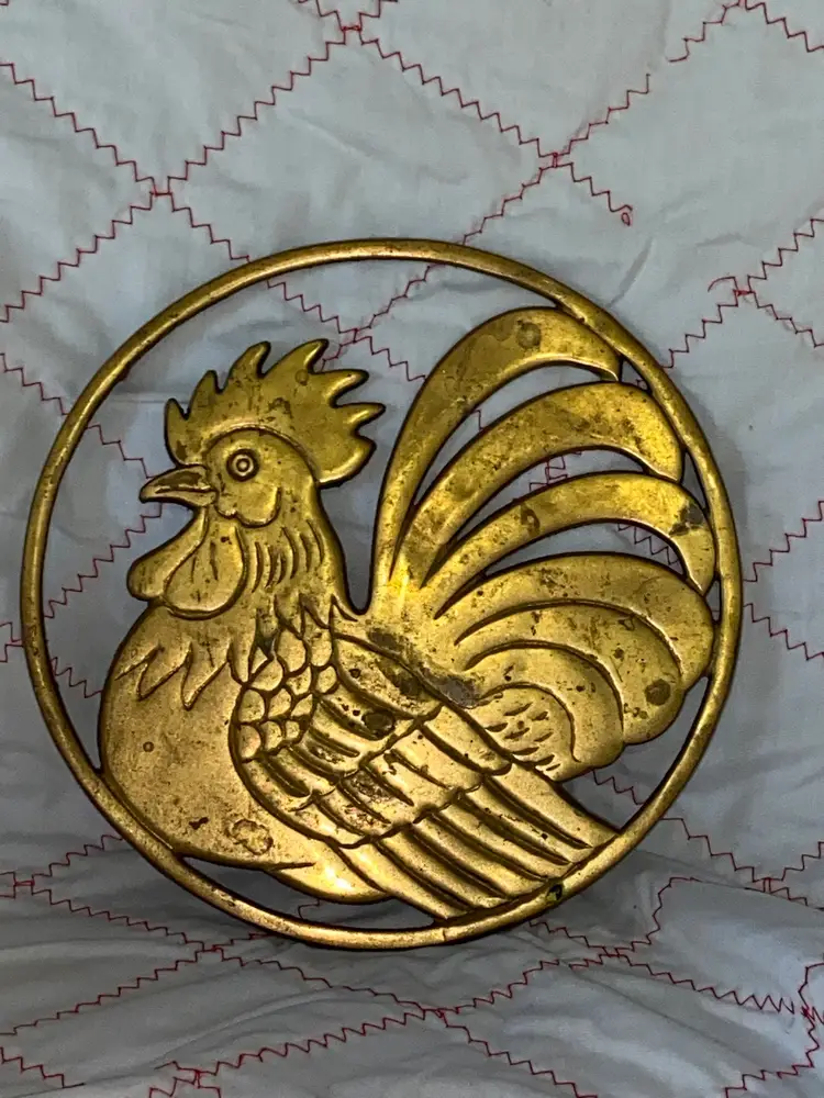 Vintage Brass Rooster Trivet 7”