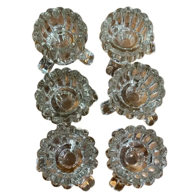 Jeannette Glass National pattern clear glass single light candlestick holders Set Of Six