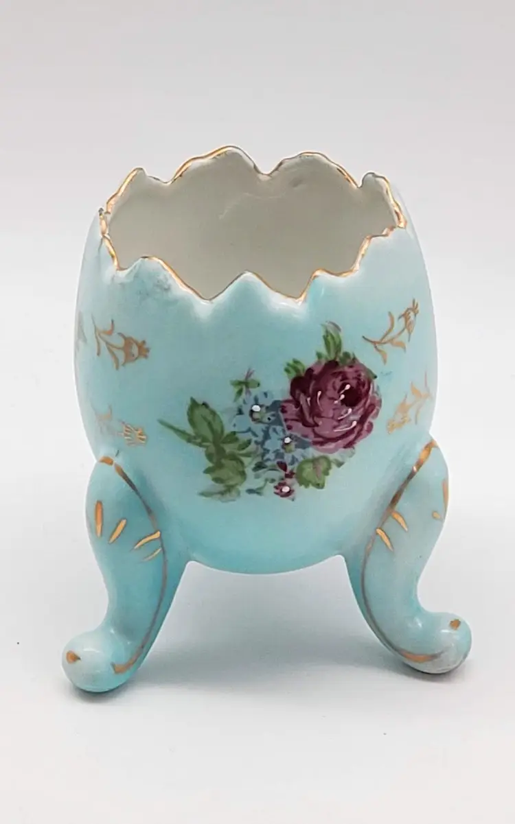Blue Floral 3 Footed Egg Vase Napcoware ~ Hand Painted ~ 3.5" Planter